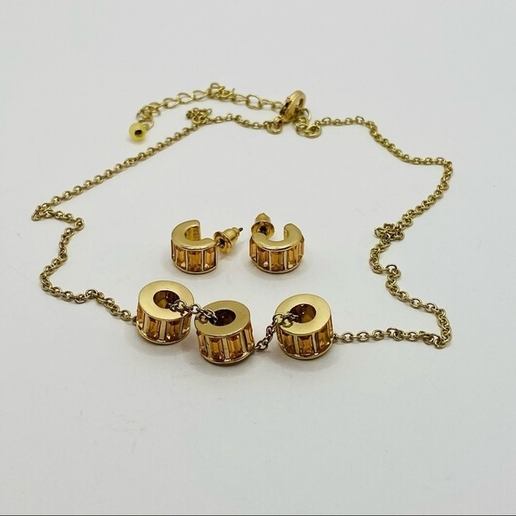 Jewelry Set Earrings Necklace Peach Crystals - Picture 1 of 12